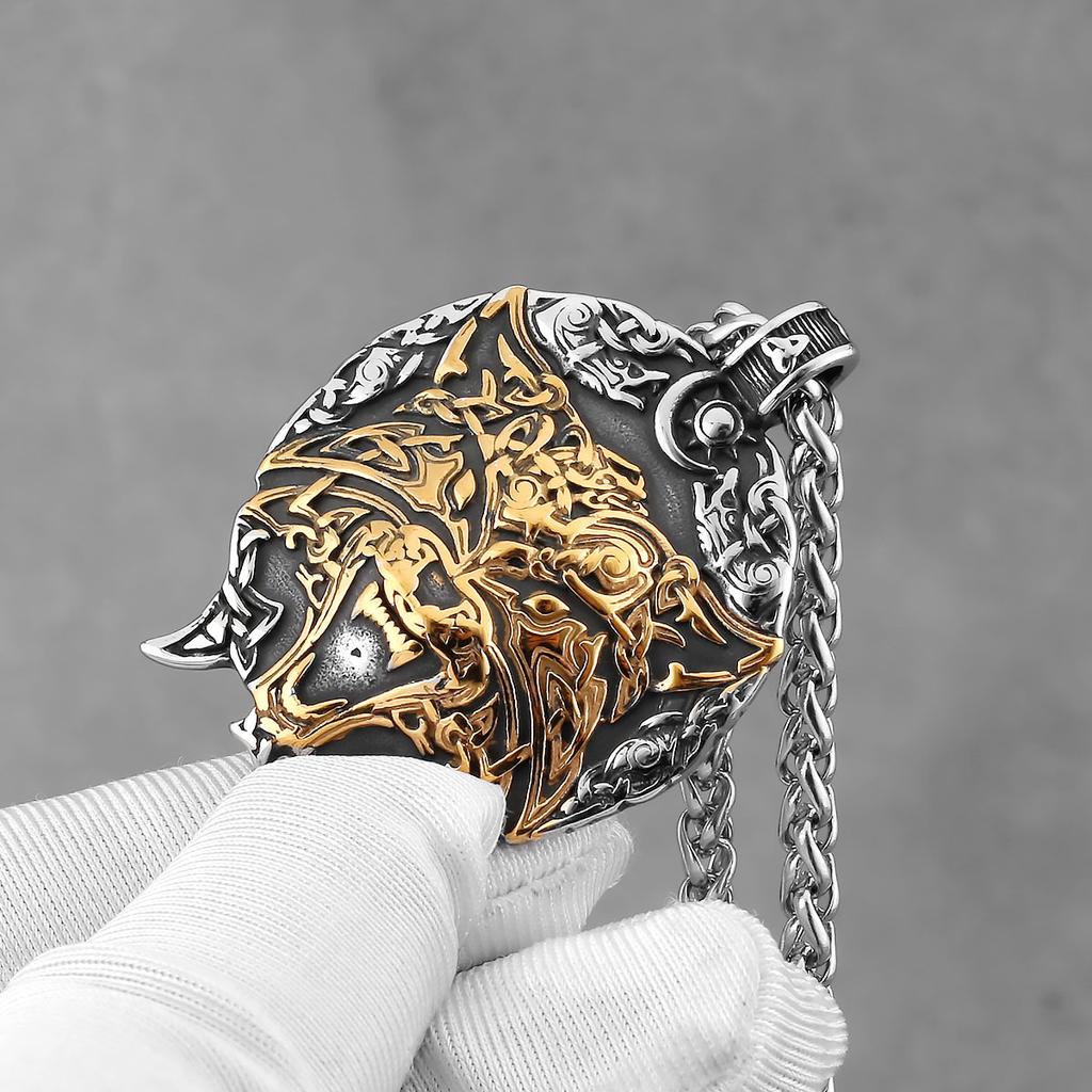 Herren Wikinger Wolf Halskette Edelstahl Mode Hip Hop Odin Amulett Keltischer Anhänger Halskette Vintage Charme Schmuck