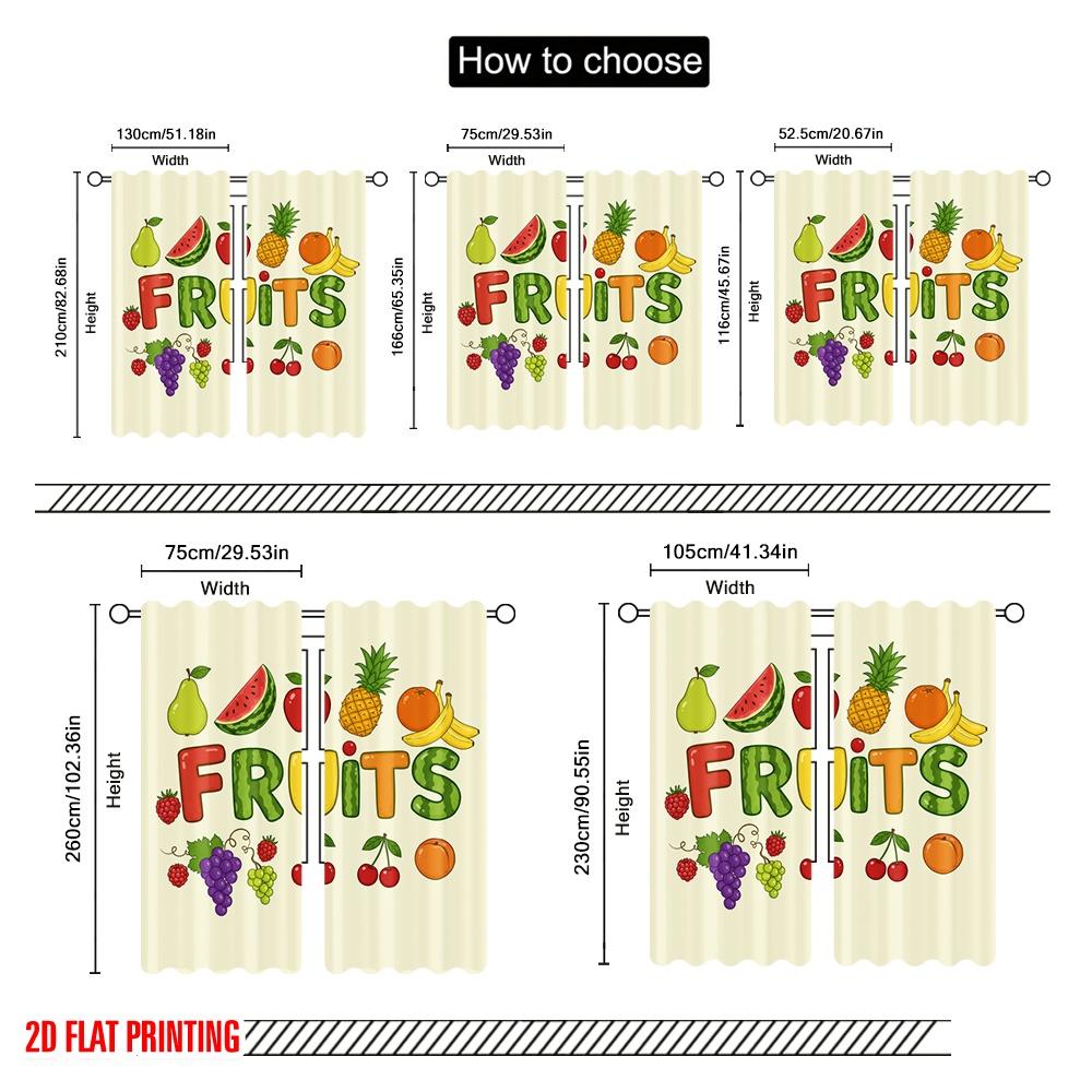 2pcs 2D Flat Printing Window Drapes Fruits Illustration Cartoon Design Polyester Fabric Without Electricity All Season Party &