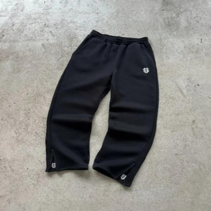 European & American Hip Hop Embroidered Zipper Sweatpants - Casual Long Pants for Men & Women