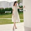 Xiangying Women's Lace Square Neck Puff Sleeve Dress