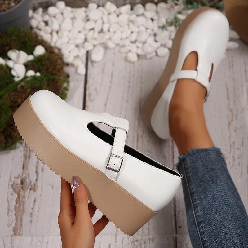 Women's Loafers Platform Sole Wedge Heel One-line Buckle Large Size Shoes Women Leisure Office Roman Zapatillas De Mujer