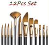 12Piece Nylon Bristle Brush Set, Nylon Flat Brushes Watercolor Brushes Oil Paint Brushes For Artists Amateur Acrylic Painting