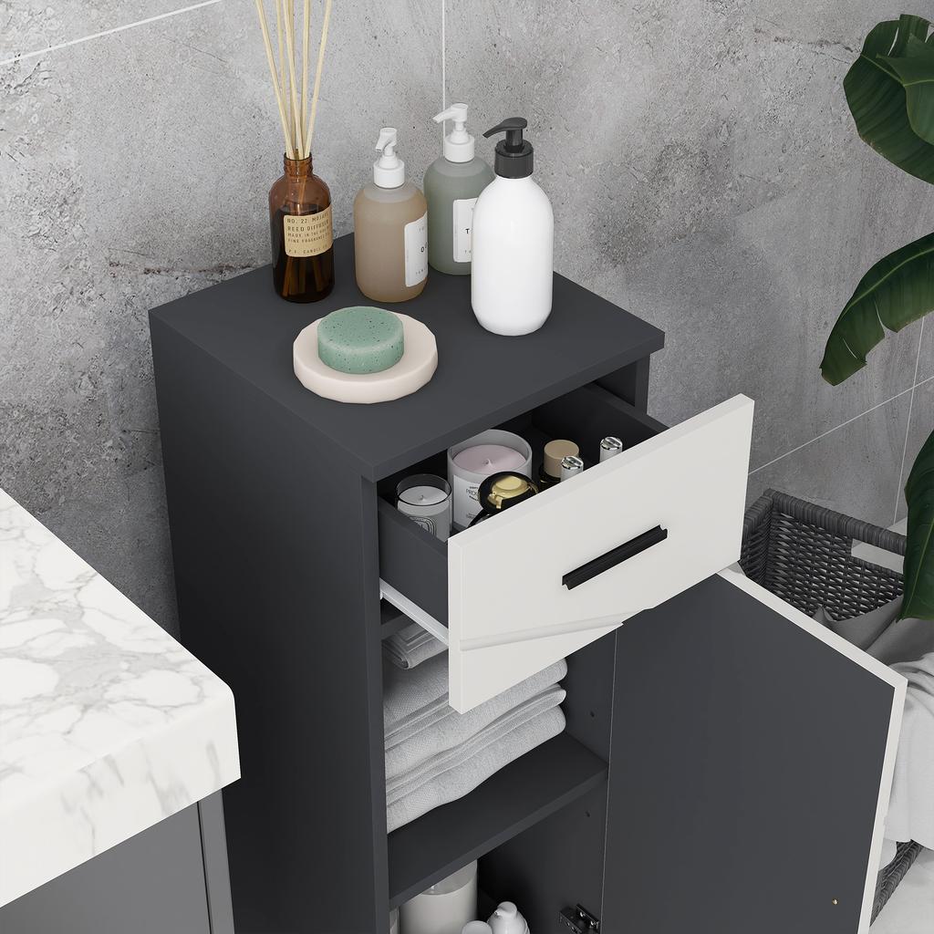 Chipboard Bathroom Cabinet with Drawer and Adjustable Two-Tier 30x30x82cm. Gray
