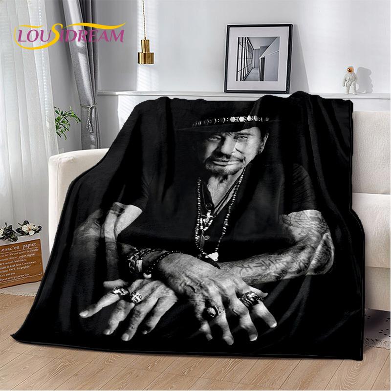 3D Printing Johnny Hallyday Rock Star Soft Flannel Blankets,Throw Blanket Comfortable Blanket for Picnic Beds Home Bedroom Cover