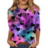Damen Modisches Lässiges Dreiviertelarm Herzförmig Bedrucktes Rundhals-Top