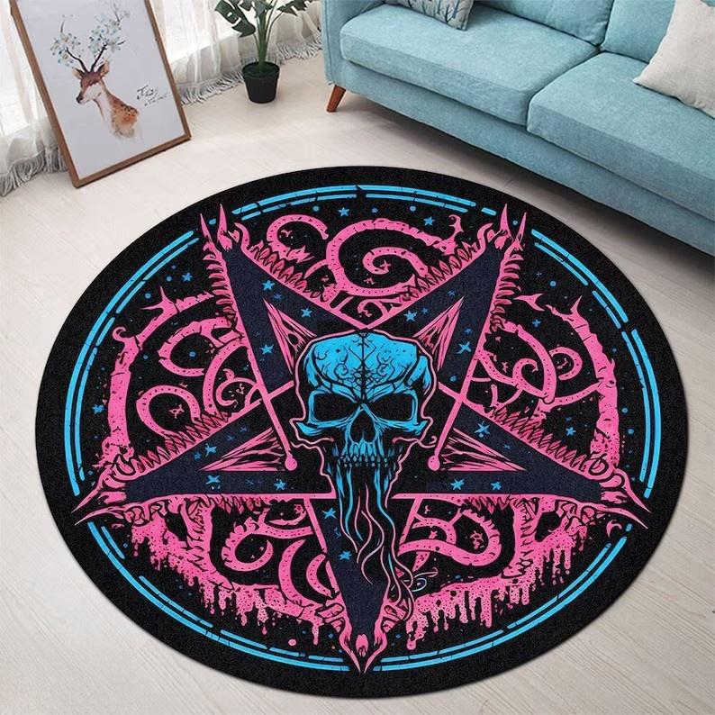 Magische Okkulte Runen Runder Teppich Runen Aus Der Hölle Fußmatte Satanischer Kreis Teppich Hexe Gothic Teppich Rock Goth Heimdekor
