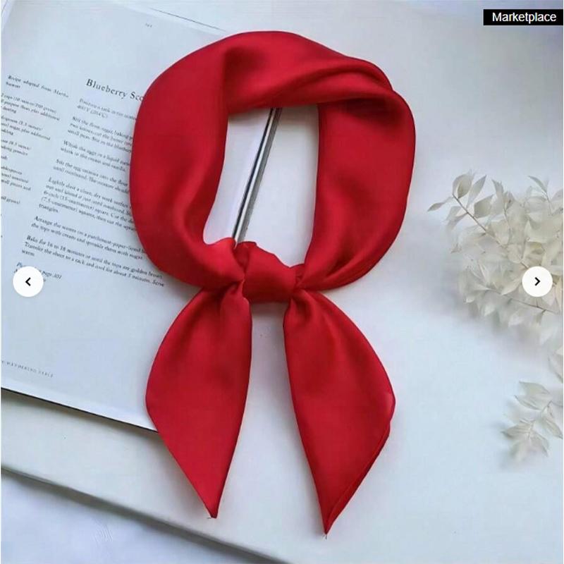 Luxury Silk Square Plaid Scarf Women Solid Neck Hair Tie Band Soft Work Neckerchife Hijab Head Female Foulard