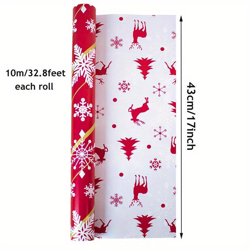 

Christmas Wrapping Paper, Reversible Design Kraft Paper Holiday Wrapping Paper Roll -For Holiday Gift Wrap, 32.8feet (10m)