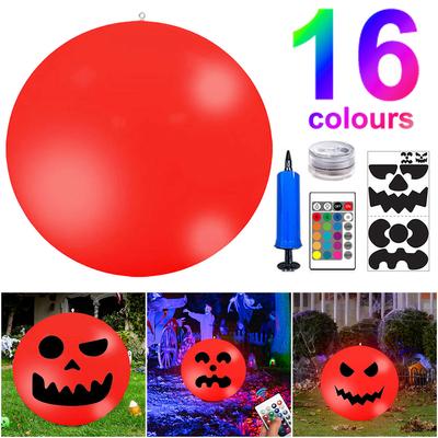 Halloween Inflatable Ball PVC Blow Up Ball 4 Modes16 Light Colors Luminous Ball Decorations with Remote Control Party Supplies