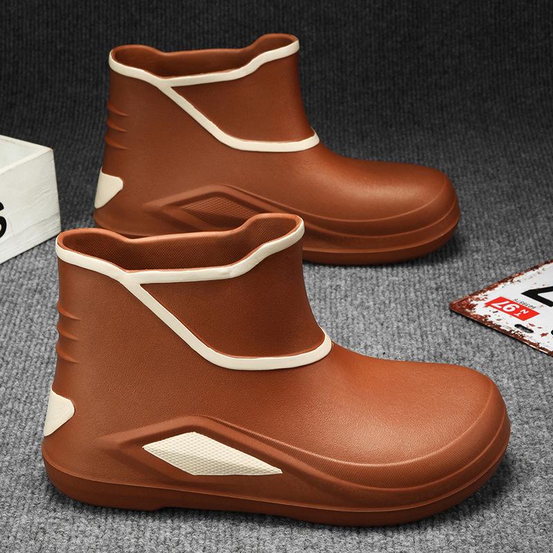 

Сапоги мужские с низкой камерой, водонепроницаемые, нескользящие, бахилы для рыбалки, водные сапоги, подошва из резины ЭВА, средние резиновые сапоги для мужчин 45 коричневый