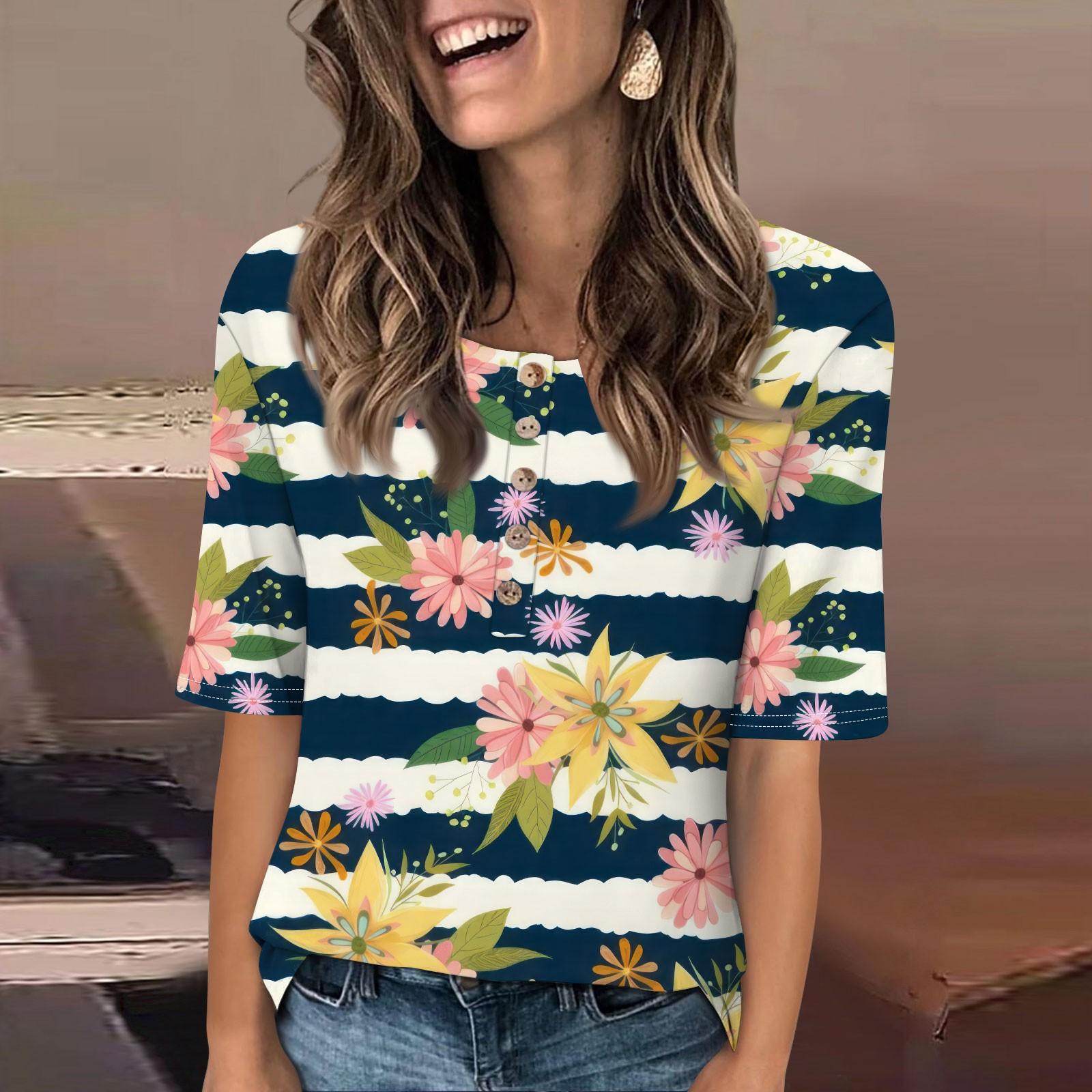 

Женский свободный повседневный топ с полосатым принтом, круглым вырезом, пуговицами и коротким рукавом XL жёлтый