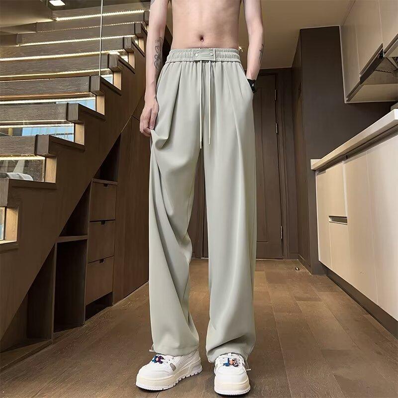 Pantaloni casual drepți noi de vară pentru bărbați, pantaloni largi cu picior lat