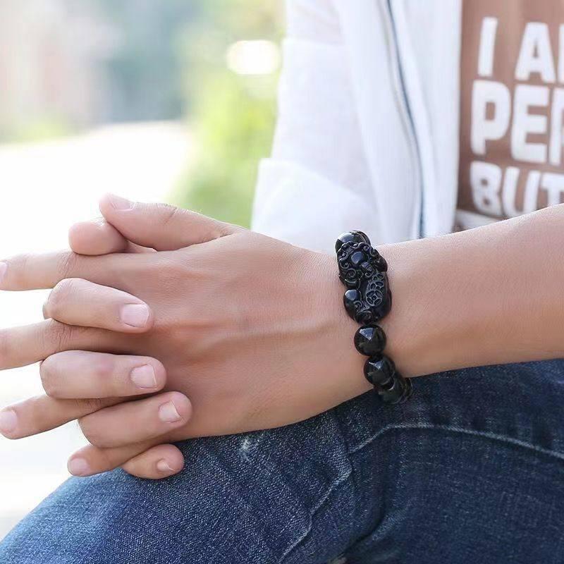Retro Imitace Obsidián Žlutý Pixiu Náramek Etnický Styl Elastický Korálkový Náramek Unisex Dárek