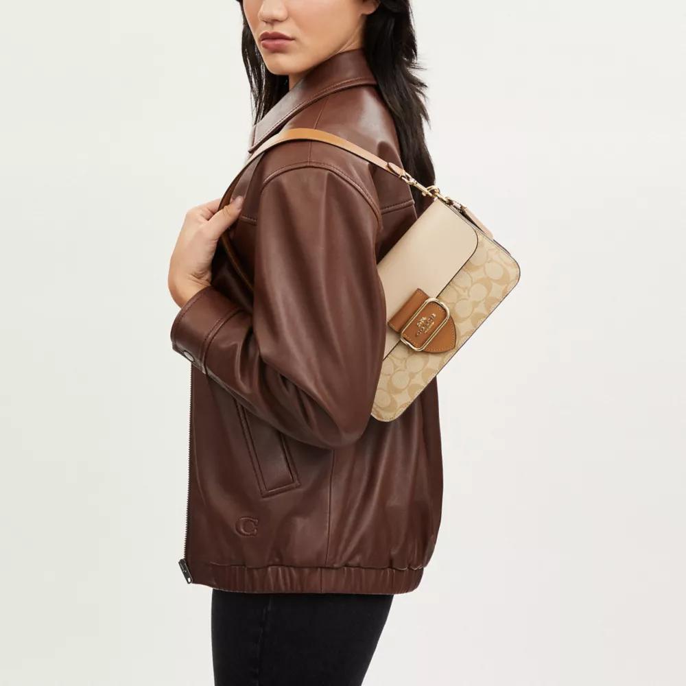 Coach Morgan 27 Color Block Signature Coated Canvas And Calfskin Tote Shoulder Bag Large Women Handbags Light-Khaki CR332-IMWQ4