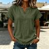 Women Casual V Neck Short Sleeve Top Hem Loose Fit Lightweight Blouse for Everyday Wear Office Travel