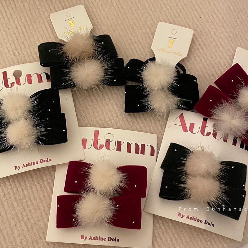 

Holiday Fluffy Pompon Bow Hair Clip - Cute Hair Accessory