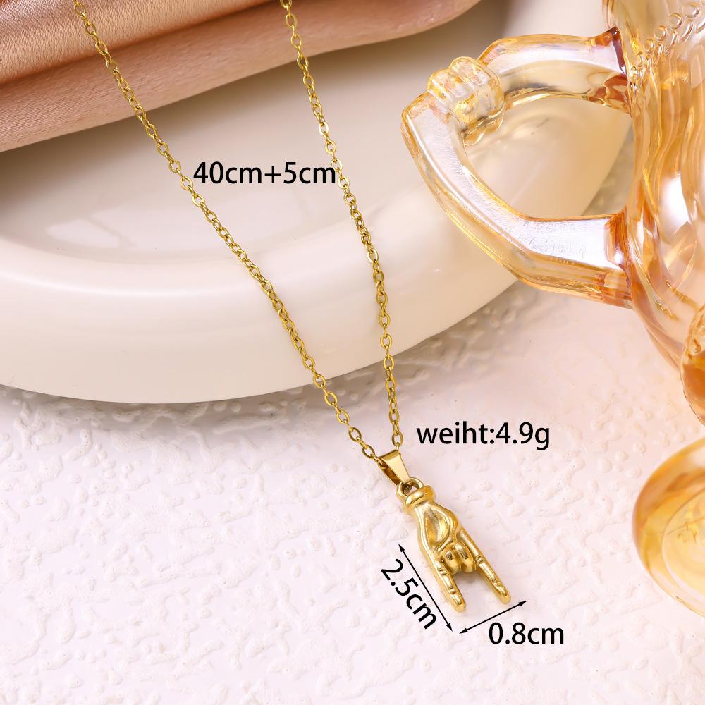 Women's Titanium Steel Hip Hop Rock Gesture Pendant Necklace