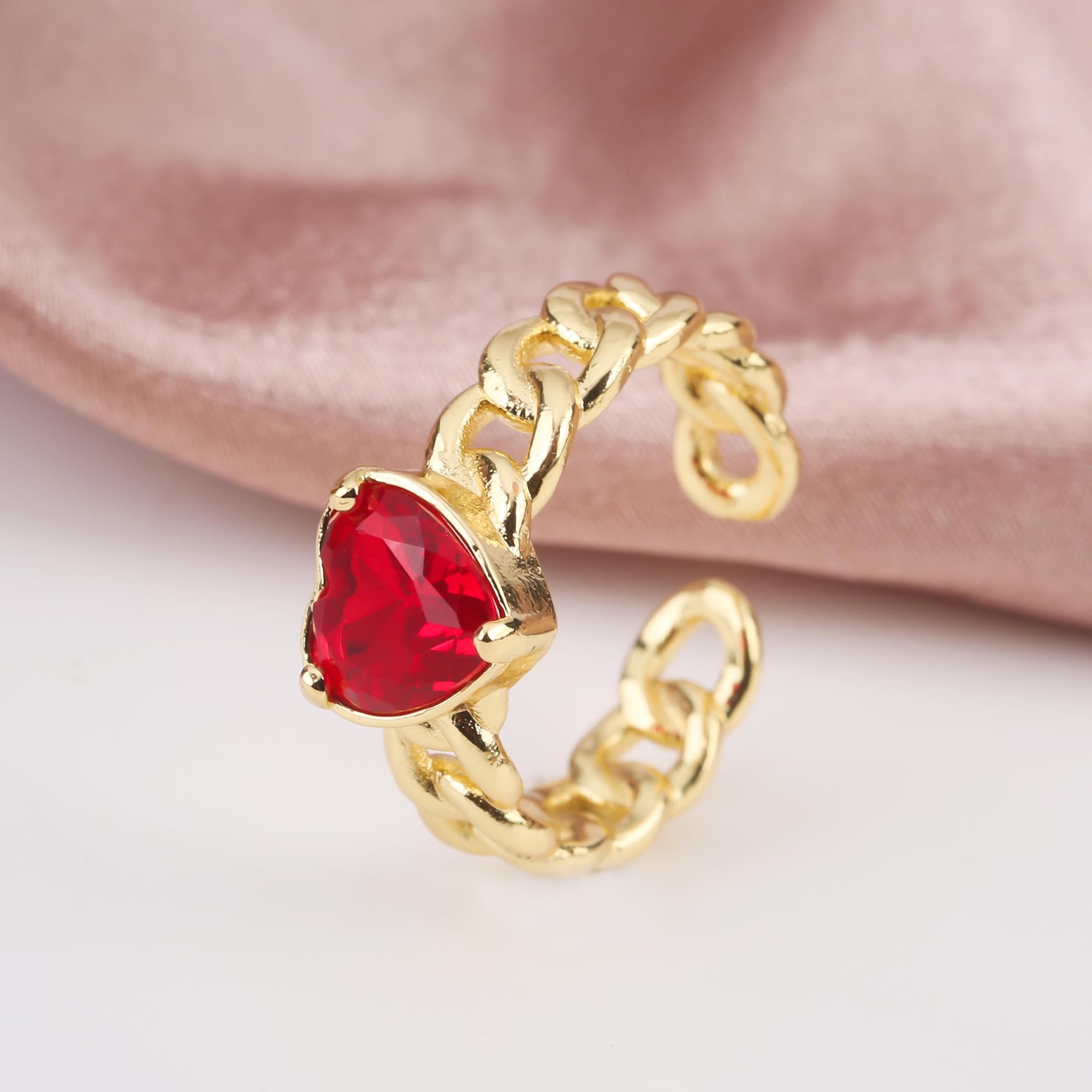 

6 Colors High Quality Heart Shape Crystal Open Resizable Ring Elegant For Party Wedding Zircon Accessories For Women Girl Gift resizable красный