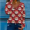 Christmas Women T-shirts  New Autumn Winter Christmas Printed V-neck Long Sleeve Women's T-shirt Fashion Loose Tops