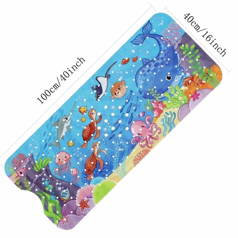 40x100cm Baby Bath Mat Extra Long Cartoon Design Non Slip Bath Mat Waterproof Suction Cups Kids Bath Mat Baby Bath Time
