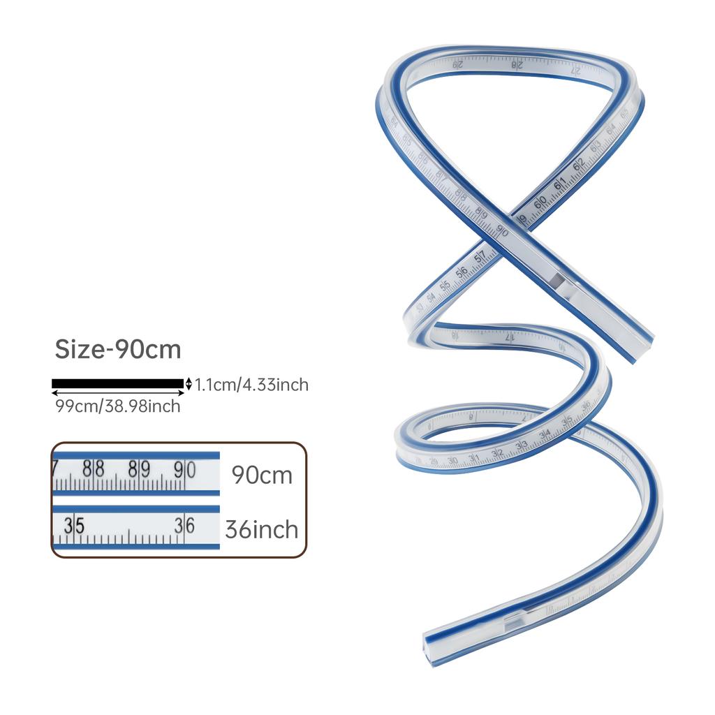 300mm - 1m Flexible Curve Ruler Imperial and Metric Double Scale PVC Curved Ruler for Woodworking / Sewing / Drawing