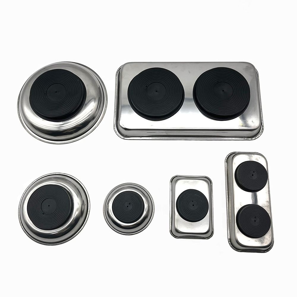 1Pcs Round Square Magnetic Parts Tray Silver Magnet Tool Organizer Stainless Steel Multifunctional Parts Bowl