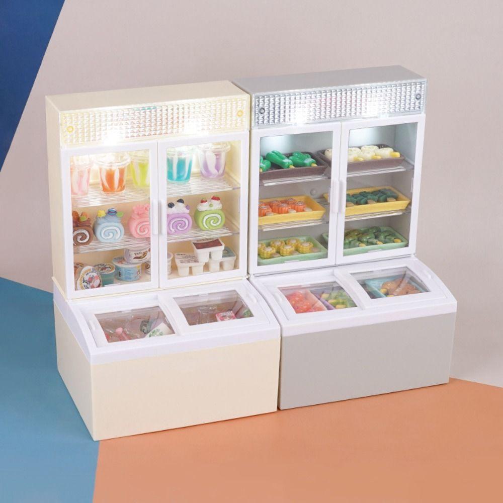 

Plastic Supermarket Freezer Miniature Furniture Glowing Mini Freezer Decor Toy Girl Gift рожевий