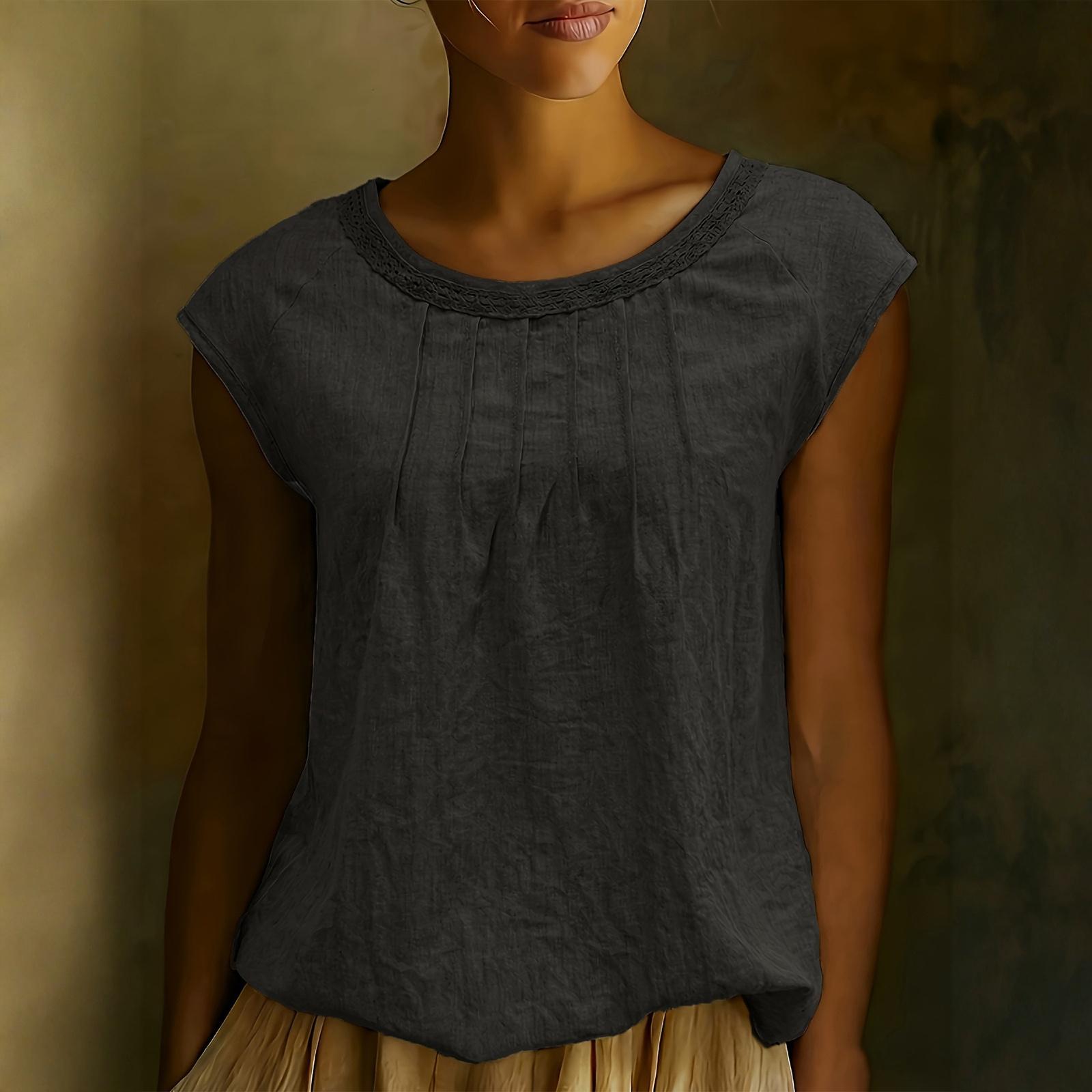 

Женская летняя модная свободная рубашка-пуловер с круглым вырезом без рукавов, повседневный топ M чёрный