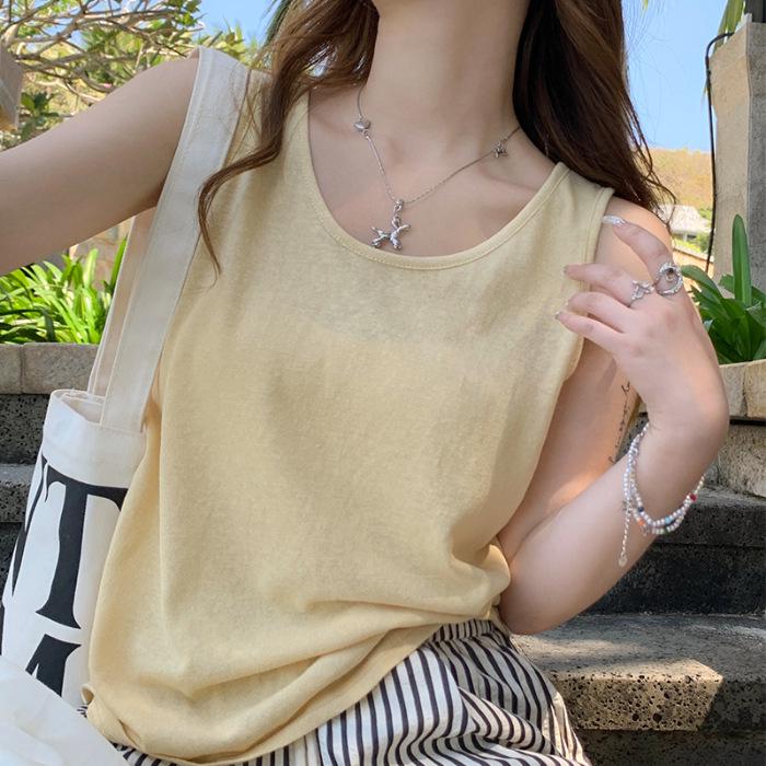 Women's Yellow Cotton-Linen Camisole: 2025 Summer Sleeveless Vest, Loose Fit Slimming Base Layer Top