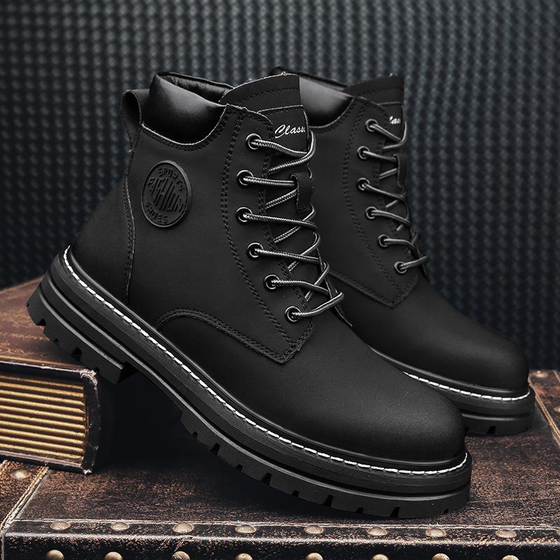 Martin Boots Men's 2 Leather High-top Rhubarb Boots, Winter Workwear Plush Cotton Shoes, Men's Snow