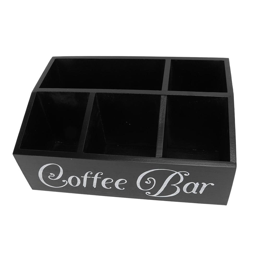 Coffee Station Organizer 5 Compartments Wooden Coffee Pods Holder Storage Basket for Countertop