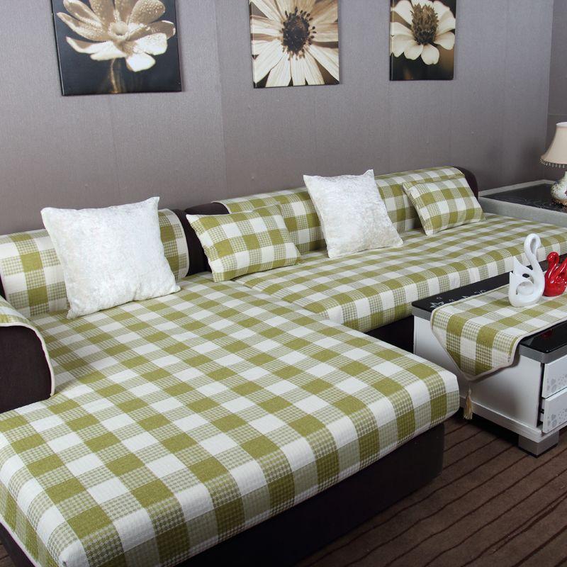 

Linen Sofa Cushion Simple Cloth Modern Cushion Korean Style All Year Round Neutral Solid Wood Sofa Slipcover Towel Cover Stuffed Non Slip Green White Gingham 60*60cm