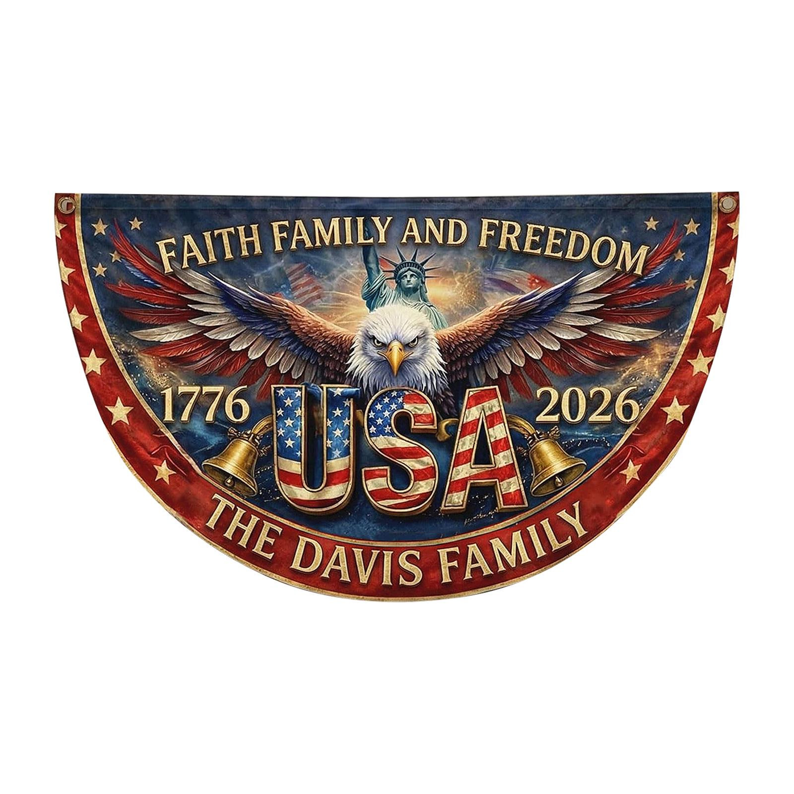 Personalized 250th Anniversary Half Moon Banner United States of America Commemorative Flag 45x90cm Durable Polyester Fabric Printed Decoration One Size