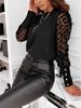 European-American Spring Lace Sleeve Spliced Pullover: Casual Semi-High Neck Long Sleeve Chiffon Shirt