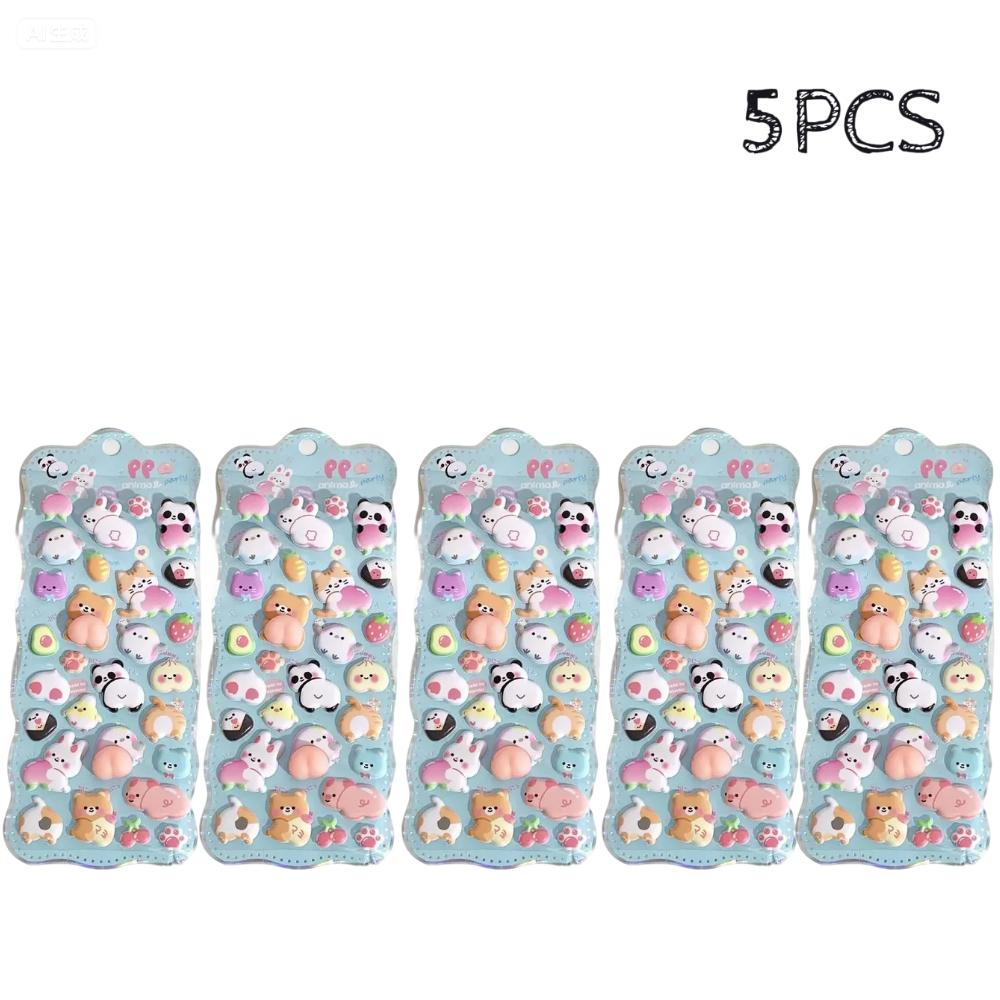 1-5Pcs 3D Cute Bunny Peach Sticker Kawaii Animals Stickers - Squishy Fidgeting Diy Decal For Phone Case Scrapbook,Fun Stress Ease