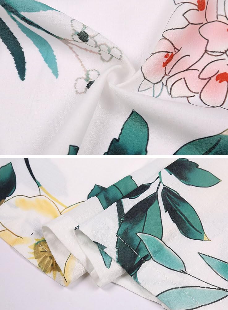 Floral Blouse Shirt Blouse Tops Short Sleeve Crew Neck Button Summer Large Size [MaxWant] Women's (JP, Alphabet, L, White)