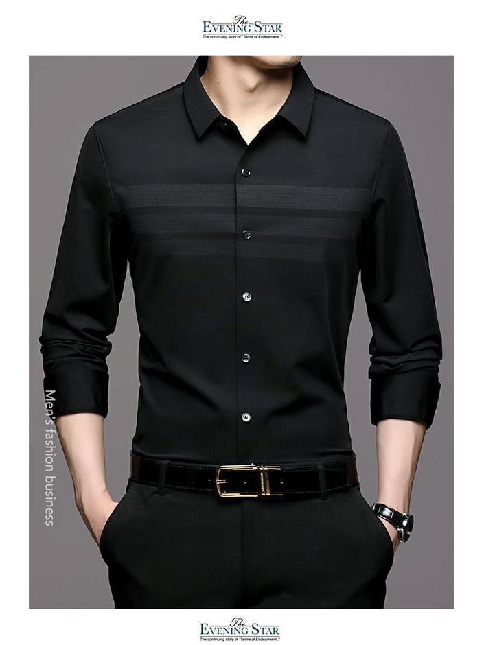 Romon Herren Maulbeerseide Langarm Nahtloses Knitterfreies Business Casual Hemd