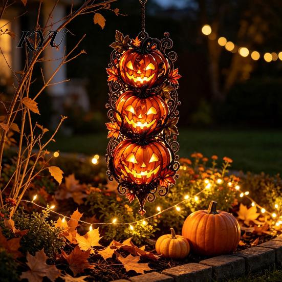 Spooky Theme House Decor Halloween Triple Stacked Jack-o'-Lantern Door Hanger, 2D Pumpkin Wall Hanging Ornament, Souvenir Party Favors Fall Porch for