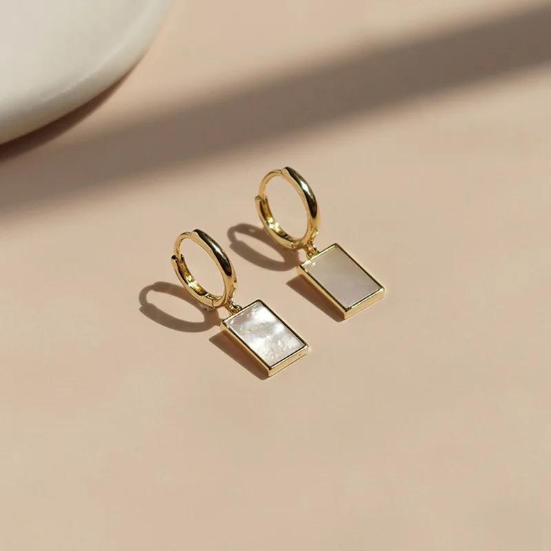 New Design Square Shell Geometry Pendant Earrings Luxury for Woman Girls Fashion Temperament Jewelry Accessories Party Gift