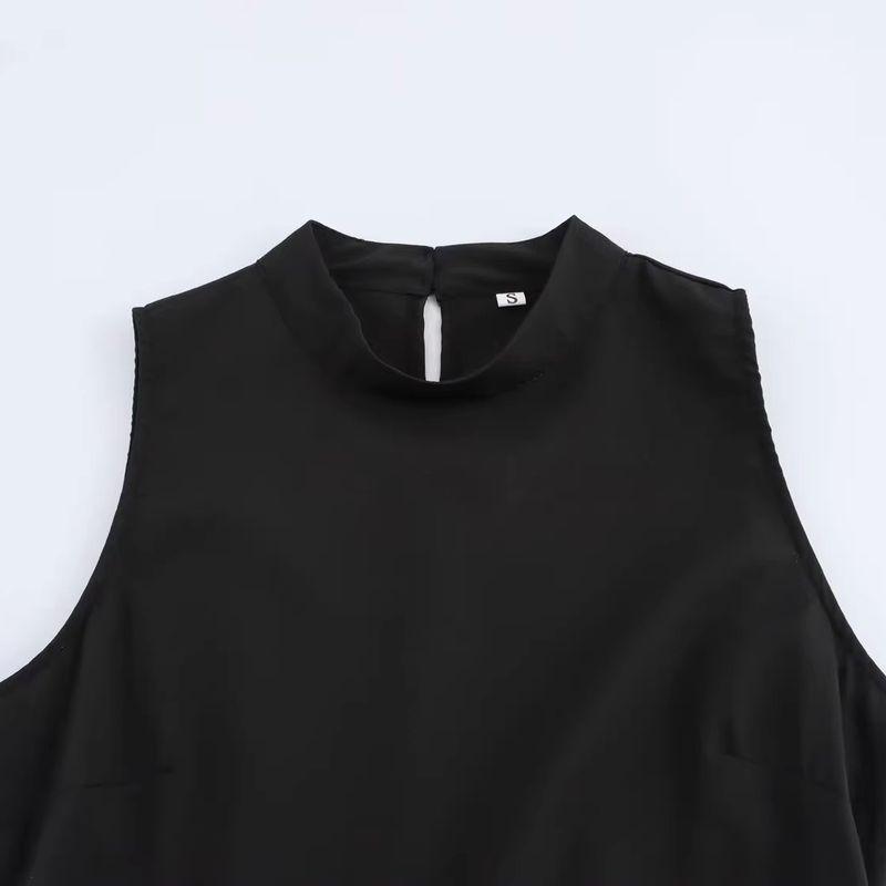 Jnleaog Autumn New Women's Clothing Fashion Style French Style Design Fashion Color Contrast Sleeveless Pleated Dress