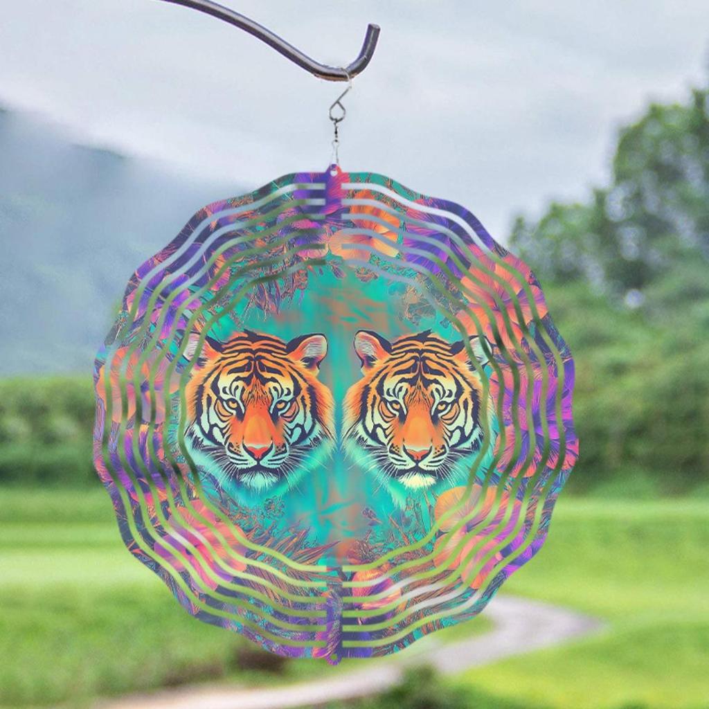 Outdoor Windspiel 2D Flach Offenes Chrysanthemenmuster Hängende Dekoration für Frühling Sommer Balkon Hof Künstlerisches Dynamisches Design