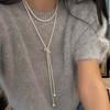 Vintage Gray Imitation Pearl Choker Necklace For Women Elegant Handmade Beaded CCB Long Chain Necklace Jewelry Gifts