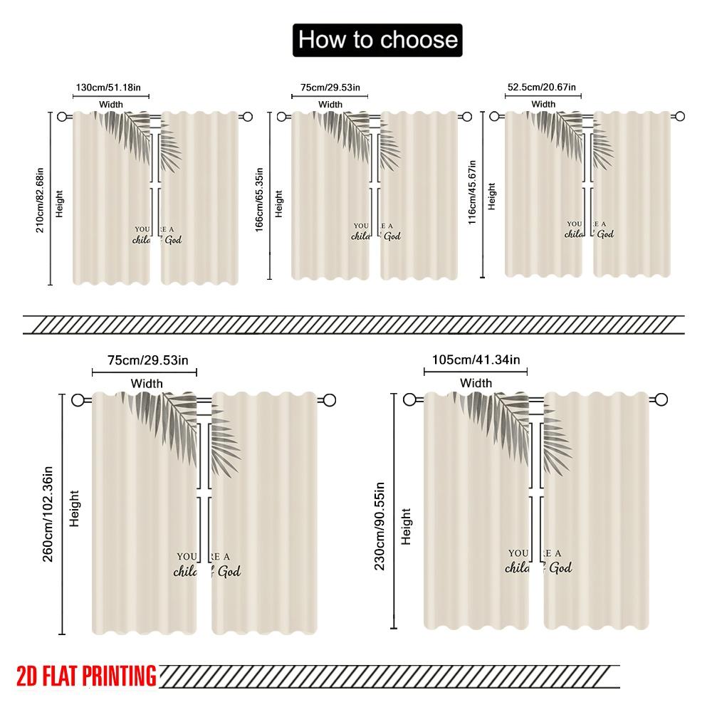 2pcs 2D Flat Printing Drapes Beautiful Leaf Child God 100% Polyester Fabric Without Electricity Festive Curtains for All