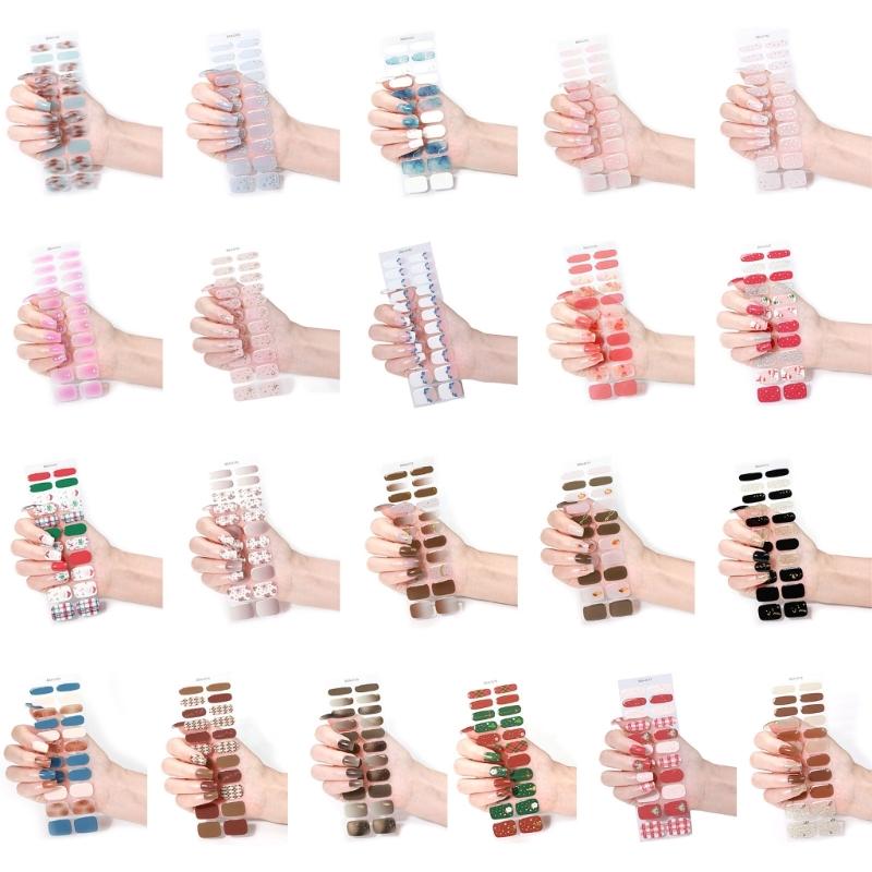 Gel Nail Stickers Full Cover Self Adhesive French Nail Strips Christmas Style Nail Wraps for DIY Manicure Home or Salon