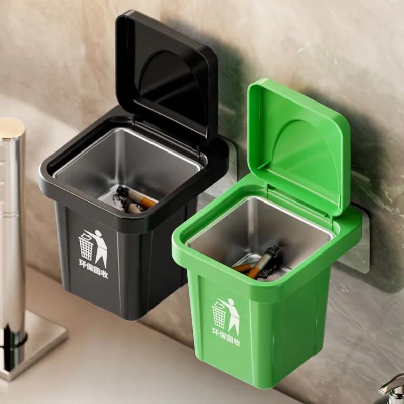 Portable Ashtray Trash Can Ashtray with Lid, Stainless Steel Ashtray, Bathroom Wall Hanging, Notch Anti-fly Ash Ashtray