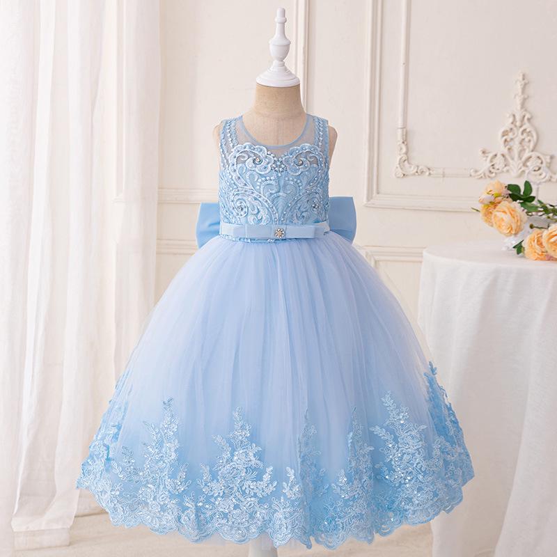 Girls  Formal Lace Trim Princess Dress for Special Occasions 120cm