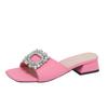 Fashion Women Sandals New Luxury Square Top Flat Slippers Rhinestones Summer Fashion Shoes Women Comfort Light High Heels Sandals Female