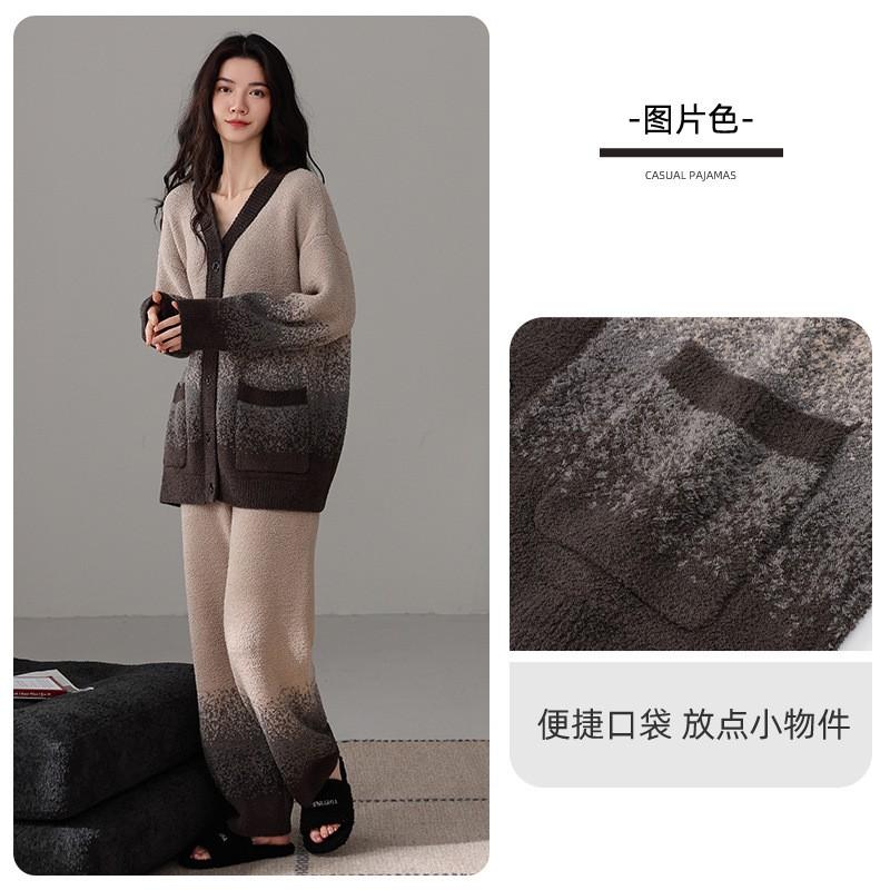 Womens Thick Fleece Pajama Set Winter Cozy Lounge Wear Soft Warm Sleepwear Outfit Home Light Outdoor Use