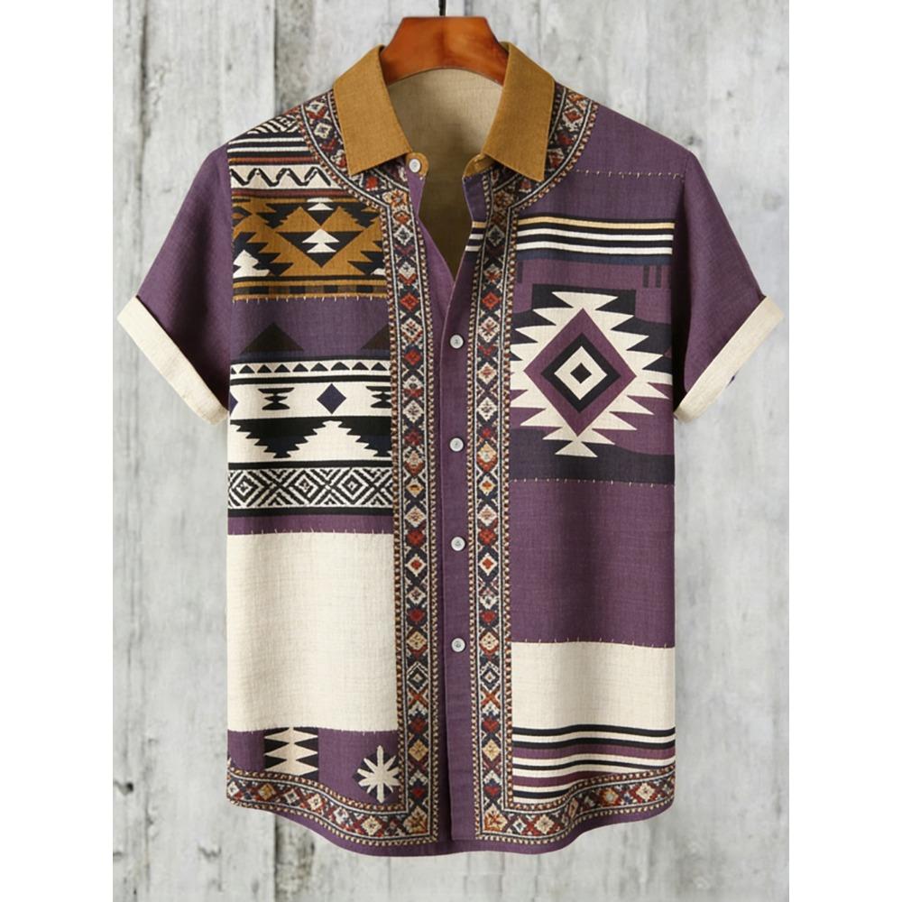 2026 Summer Men's Linen Short Sleeve Shirts Funny Animal Ethnic Patterns Printed Shirts Casual Outdoor Designer Clothes Men