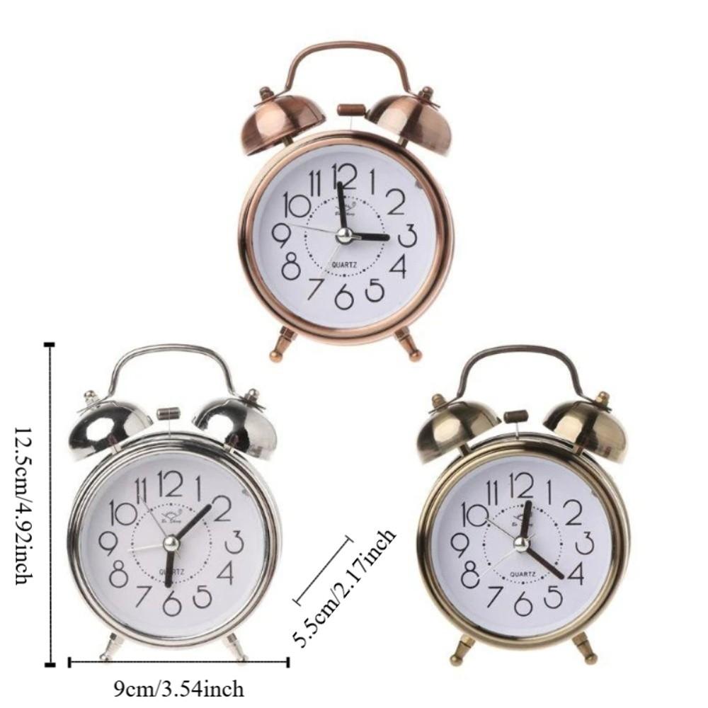 Metal Vintage Alarm Clock Double Bells Bedside Clock Mini Table Clock  Dormitory